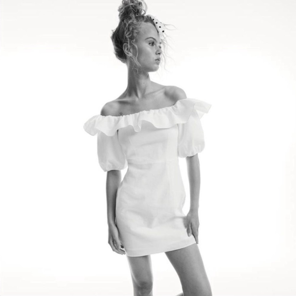 H&M Linen Blend Ruffle Mini Dress, Size XS
